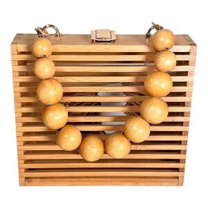 Asos Design Triangular Natural Bamboo Beaded Handled Bag Crossbody